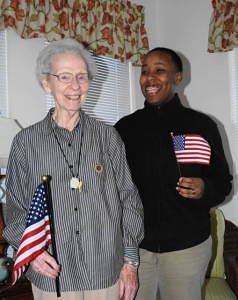 Clara Ellington is joined by friend, caregiver and fellow servicewoman Shawn Kelley at Carillon of Fuquay-Varina.